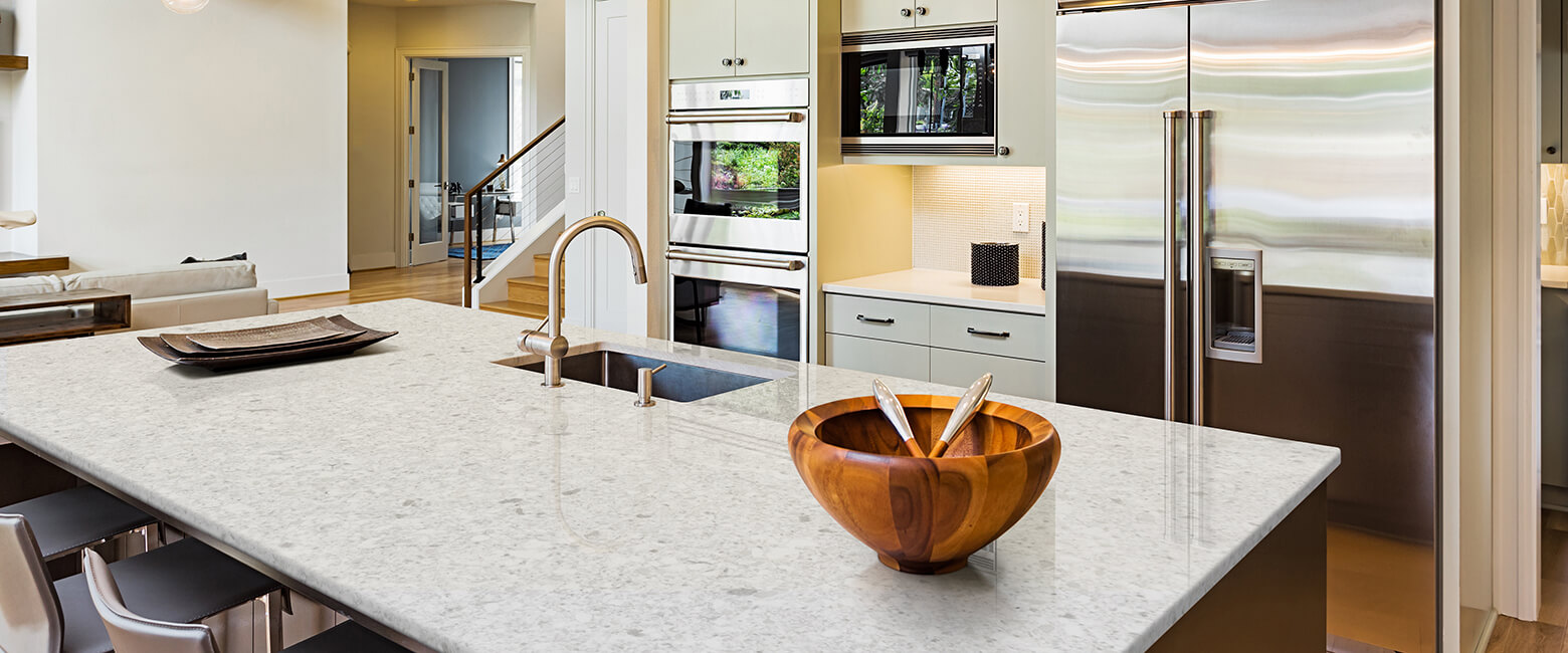 Kitchen Scene with Flaked Pearl Countertops