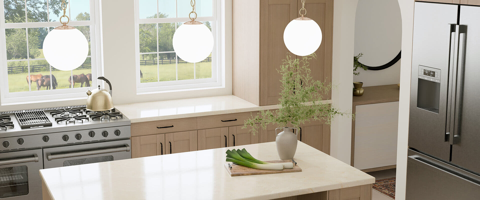 Malmo White Oak and Mahal Mist Quartz Kitchen