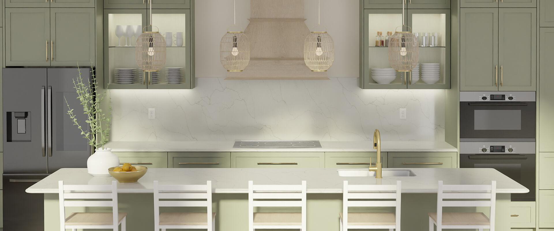 Halmstad Sage Green/Calacatta Quartz Kitchen